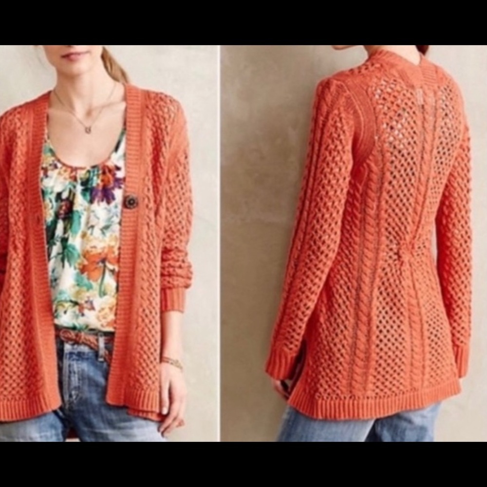 Anthropologie Rosie Netra Orange Button Sweater - size small